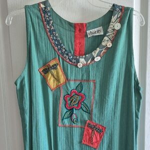 Teal Embroidered Maxi Dress with Floral Appliqué
